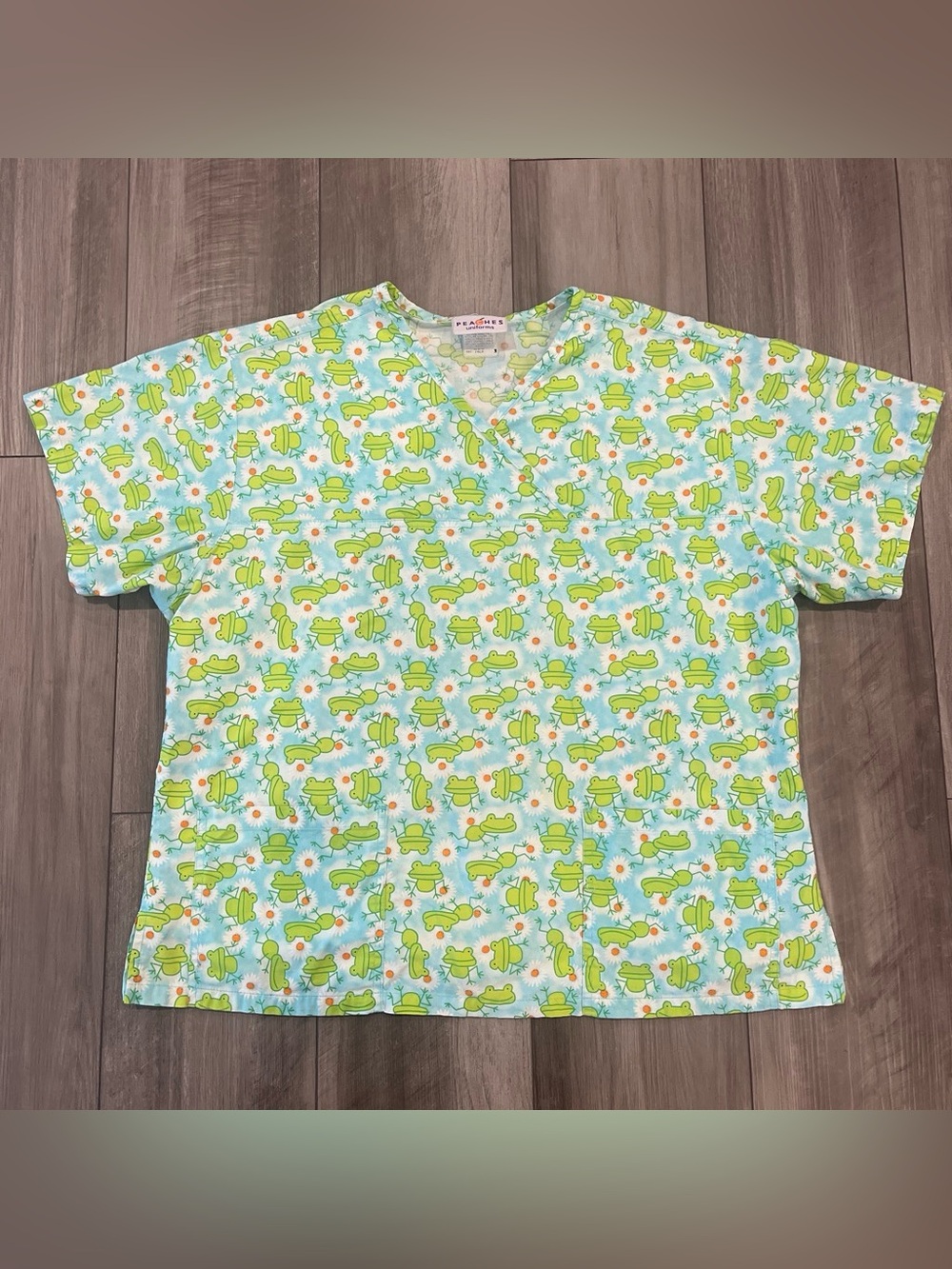Peaches Uniforms Light Blue Frog-Print Scrub Top